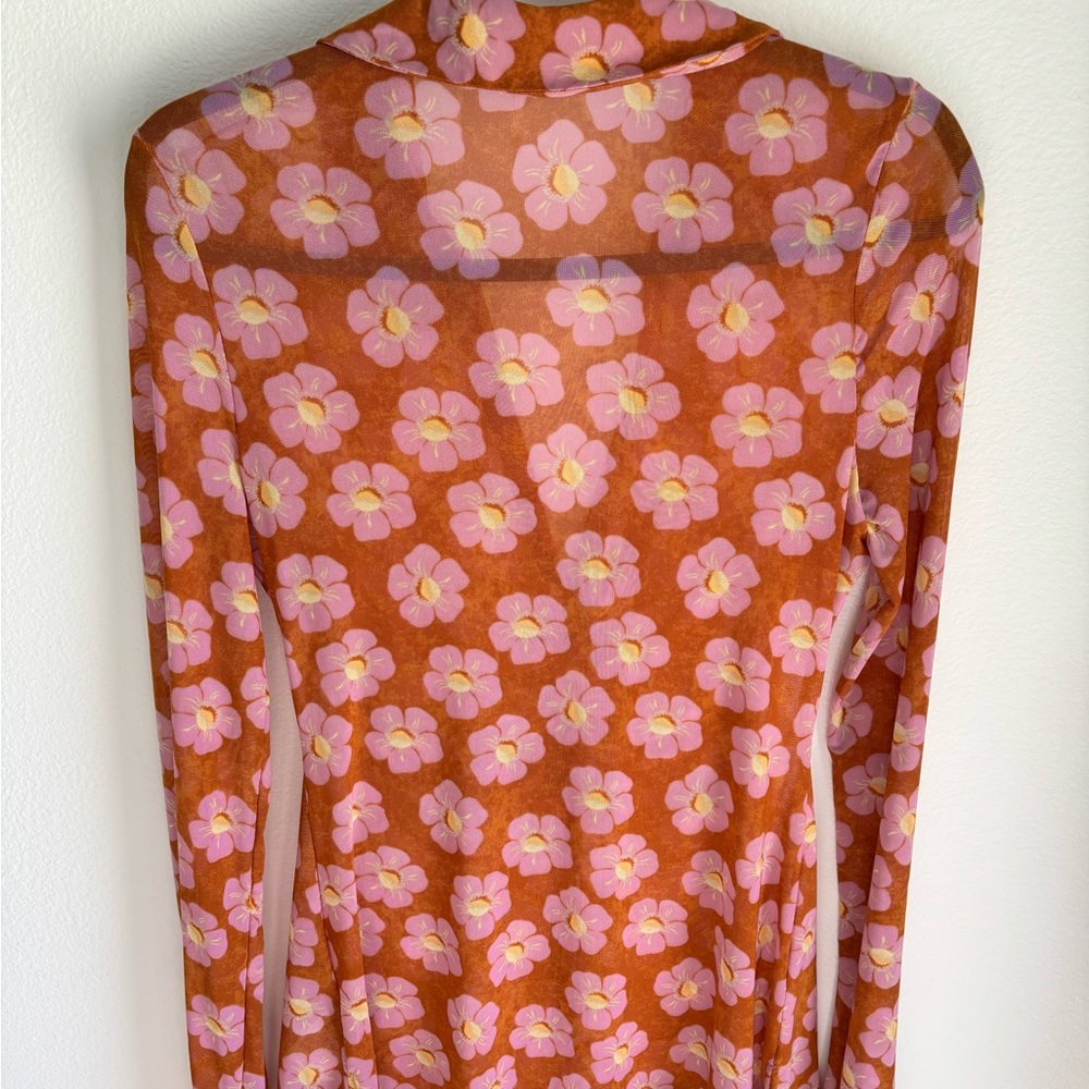 Free People Floral Ruched Blouse in Pink and Orange - Picture 6 of 8